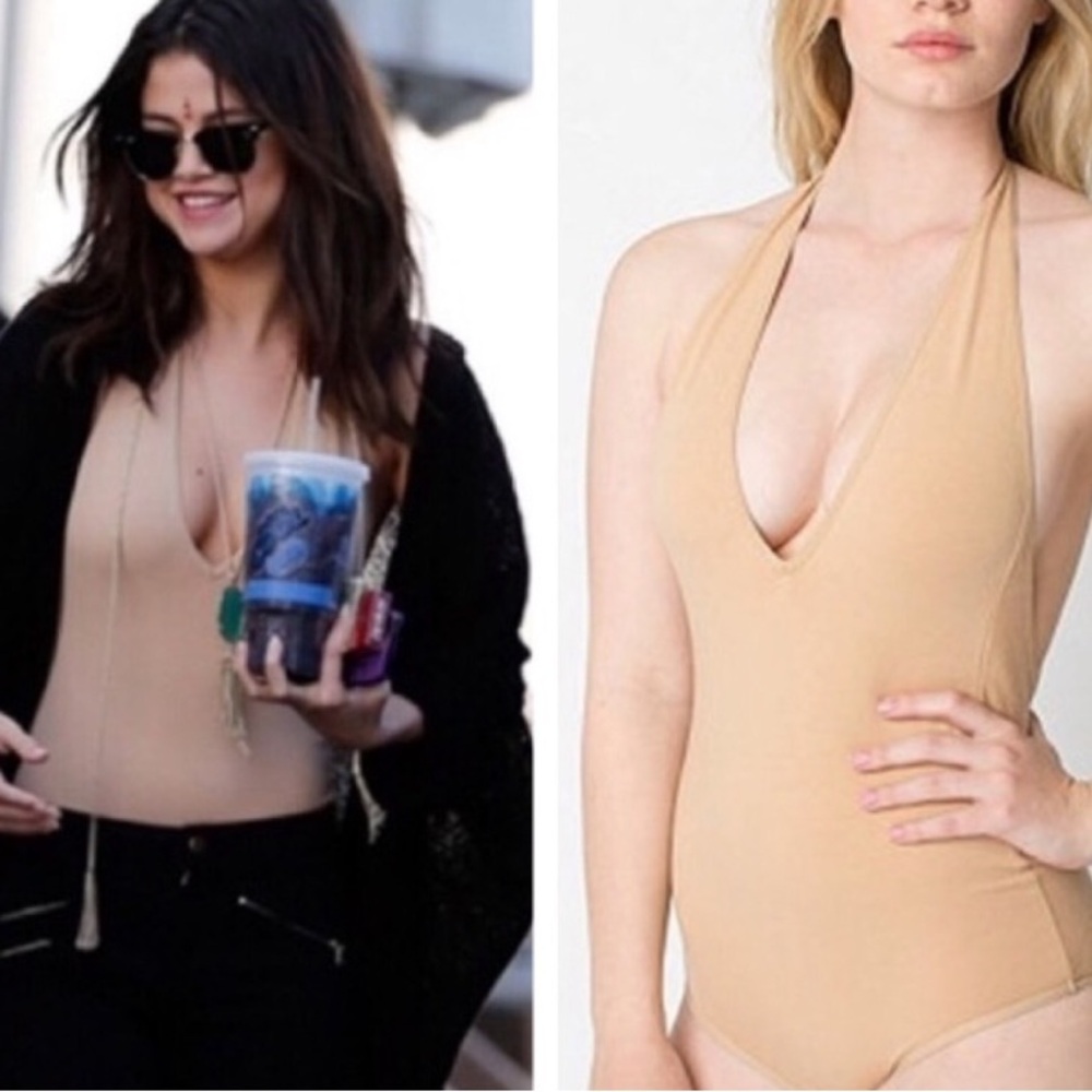 AMERICAN APPAREL Nude Halter Bodysuit, Size L.